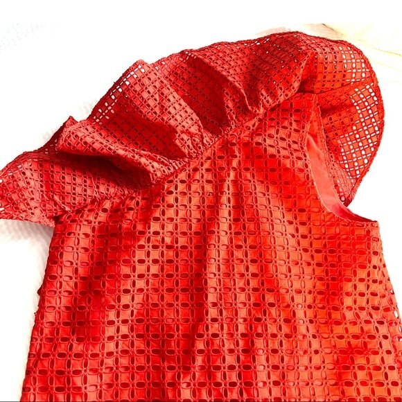 J.Crew One-shoulder Ruffle Eyelet Top in Red 2 NWOT - Picture 10 of 13